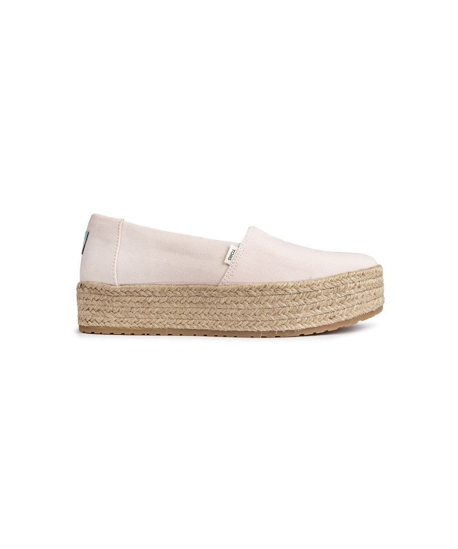Womens pink Toms valencia shoes, manufactured with textile and a eva sole. Featuring: textile lining, elasticated gusset, lightweight construction, ortholite foam insole and toms branding.