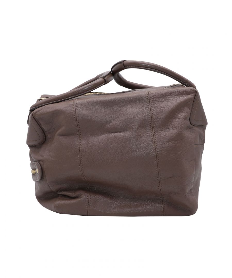 VINTAGE, RRP AS NEW\nDesigned to be durable, this hobo handbag from See By Chloe is a prized buy. Comfortable, spacious, and easy to carry, this leather creation comes in dark brown with gold-tone hardware. It has a two hand strap and a lined interior to keep your essentials safe.\nSee by Chloe Hobo Handbag in Brown Leather\nCondition: very good, with dust bag\nSign of wear: moderate creasing on leather, fair tarnishing on gold hard wares, one mark on bottom part\nMaterial: leather\nMeasurement: W 130mm x L 240mm x H 260mm\nSKU: 131129   \nColor: brown\nSize: ONE SIZE