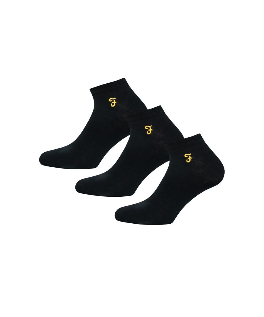 Farah Mens Sherrill 3 Pack Socks in Black Cotton - Size 6-11