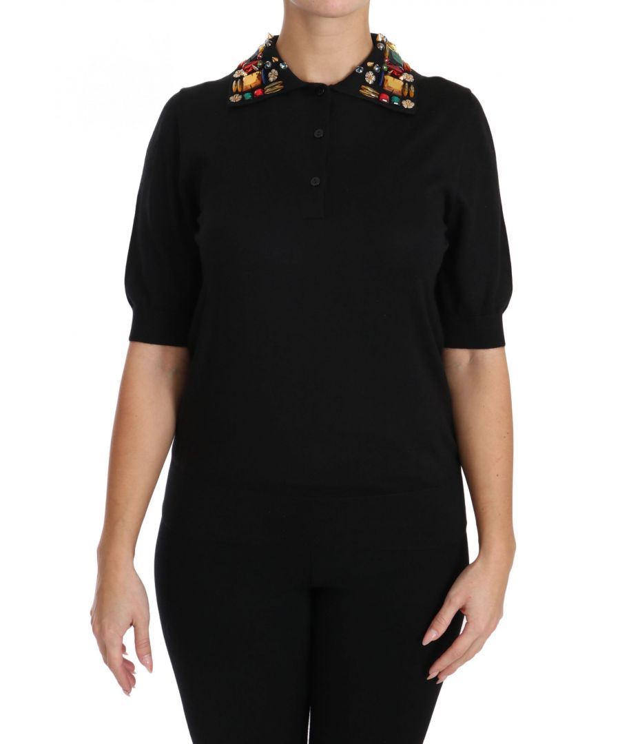Image for Dolce & Gabbana Black Cashmere Crystal Collar Top T-Shirt