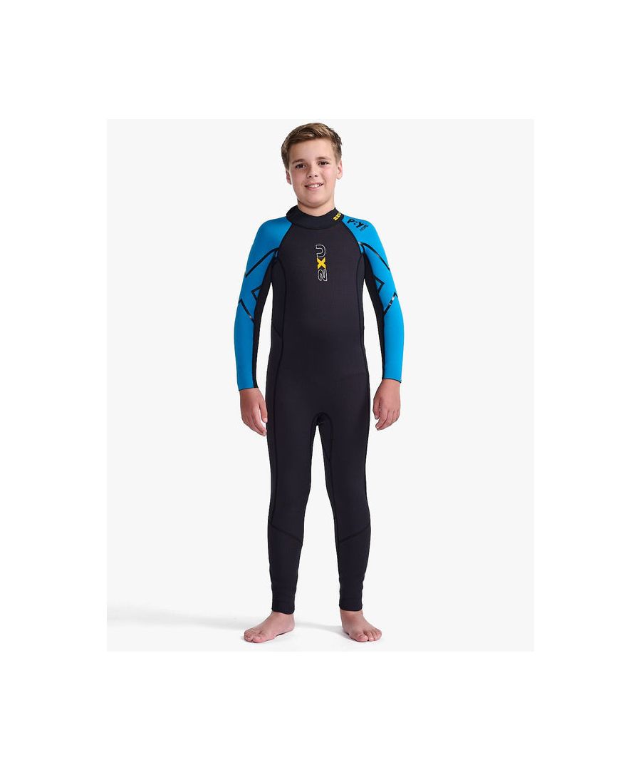 2xu childrens unisex propel youth wetsuit black/aloha - black/blue sponge rubber - size small