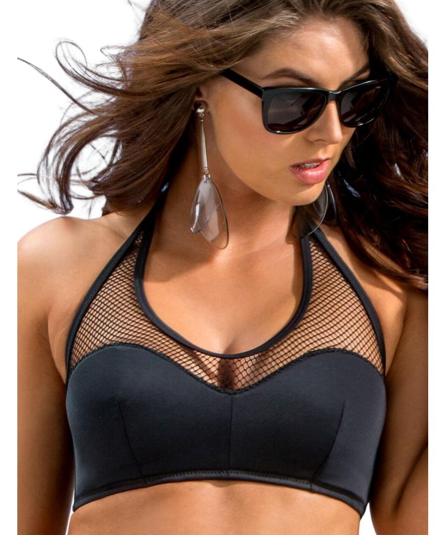 Pour Moi Womens 30007 Glamazon Halter Mesh Bikini Top - Black Elastane - Size 32D