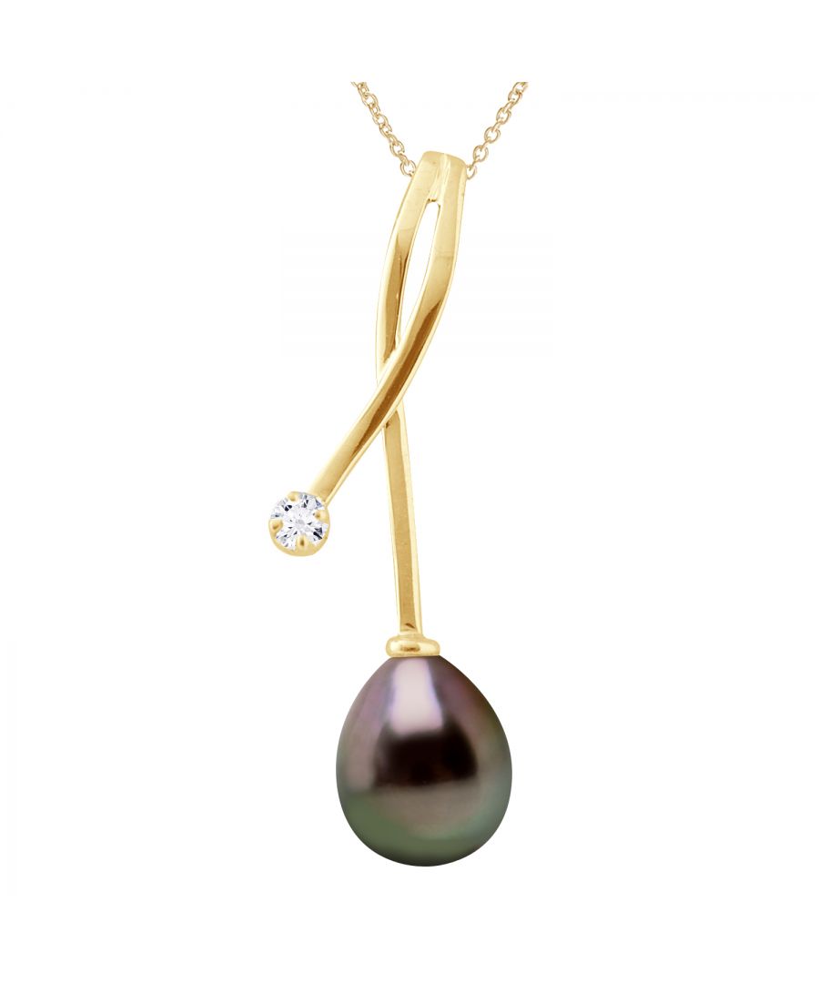 Necklace 0,02 Cts ( 1 x 0,02 cts ) Gold and true Cultured Tahitian Pearl Pear Shape 8-9 mm , 0,31 in - Our jewellery is made in France and will be delivered in a gift box accompanied by a Certificate of Authenticity and International Warranty