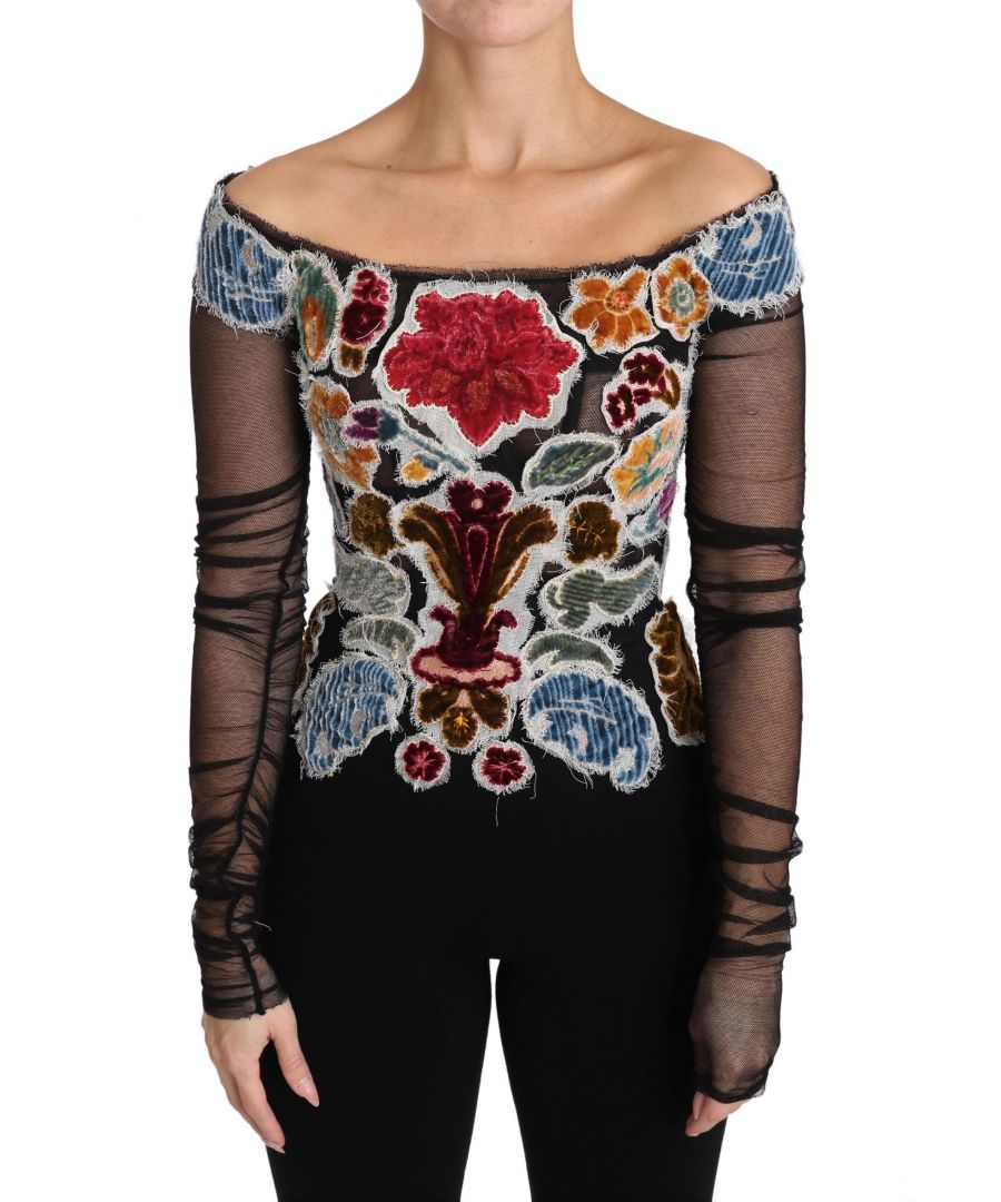 Image for Dolce & Gabbana Black Floral Ricamo Top T-shirt Blouse