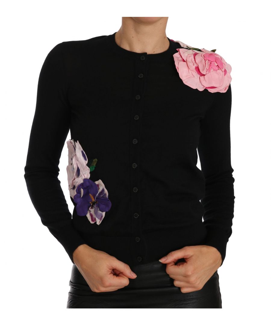 Image for Dolce & Gabbana Black Cashmere Cardigan Floral Sweater