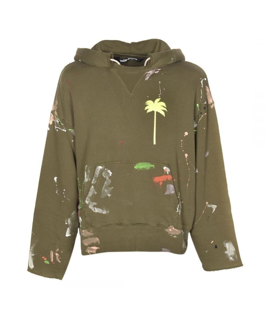 Palm Angels PXP Painted Raw Cut Green Hoodie. Palm Angels PXP Painted Raw Cut Green Hoodie. Box Fit, Oversize Fit. Kangaroo Pocket, Hood With Drawstrings, Palm Tree Logo. 100% Cotton, Made In Portugal. PMBB104S21FLE0025618