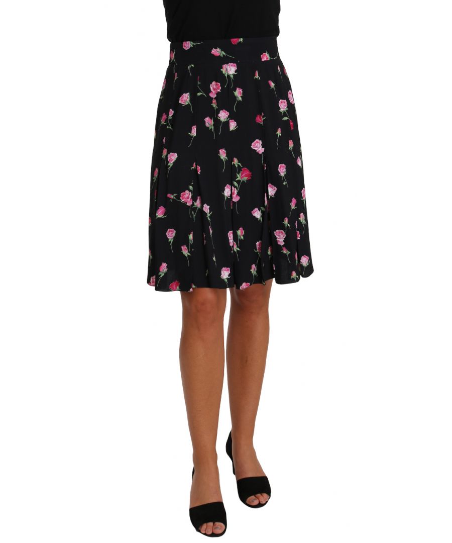 Image for Dolce & Gabbana Black Rose Print Floral Knee Length Skirt