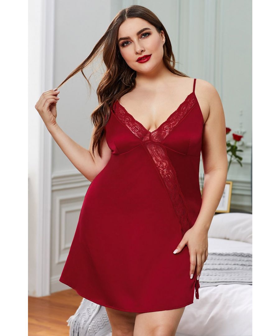 Image for Azura Exchange Red Plus Size Lace Trim Valentine Babydoll Dress