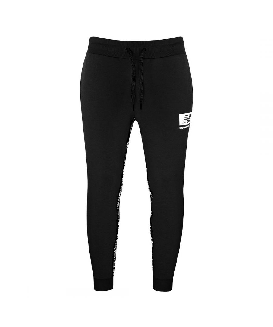 New Balance Stretch Waist Black Essential ID Mens Fleece Track Pants MP13508 BK Cotton - Size Large