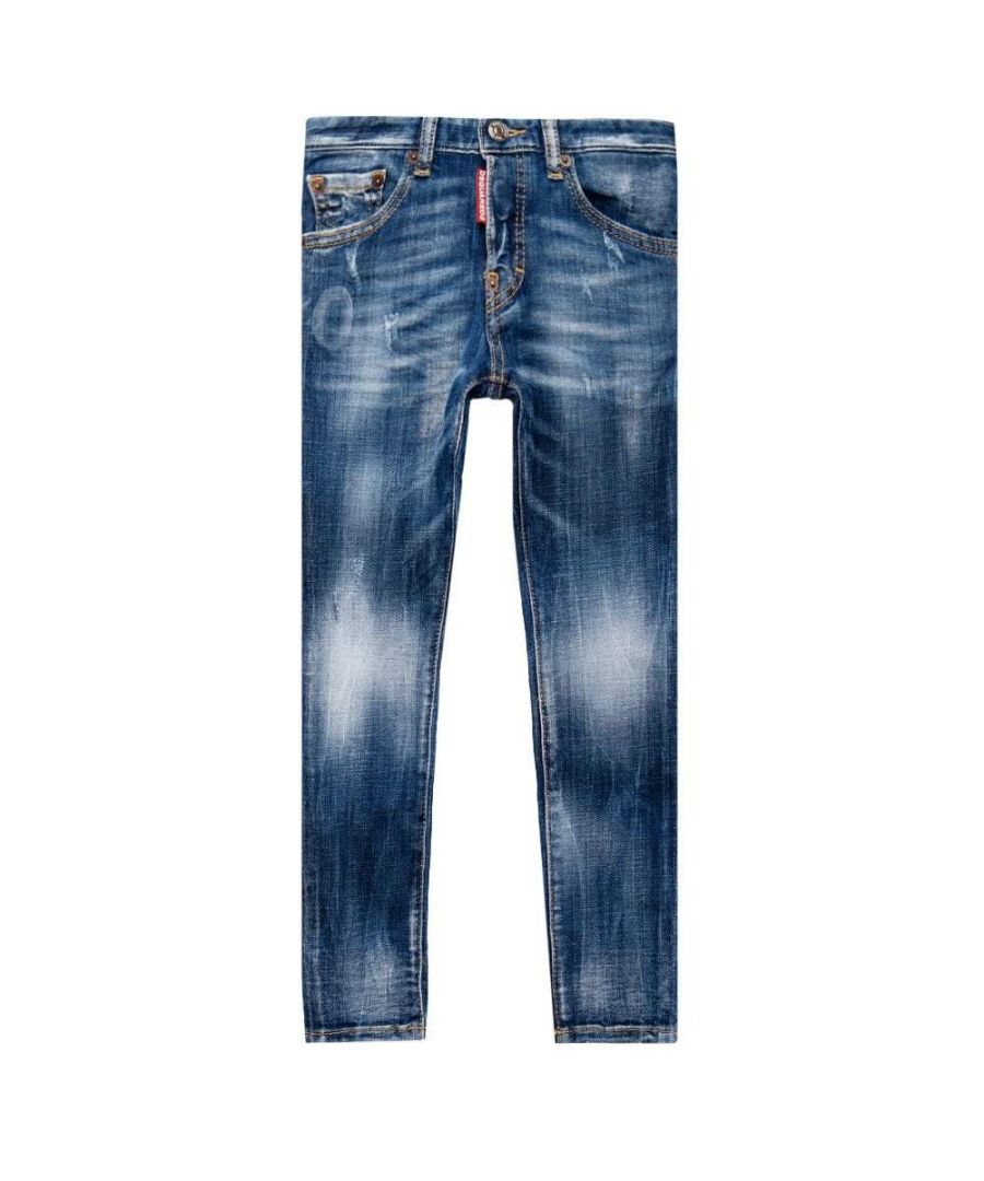 These Dsquared2 Jeans have a denim stonewash, crafted from mixed cotton, frontal pockets and back, distressed effect, front button, zipper fastening and belt hoops.