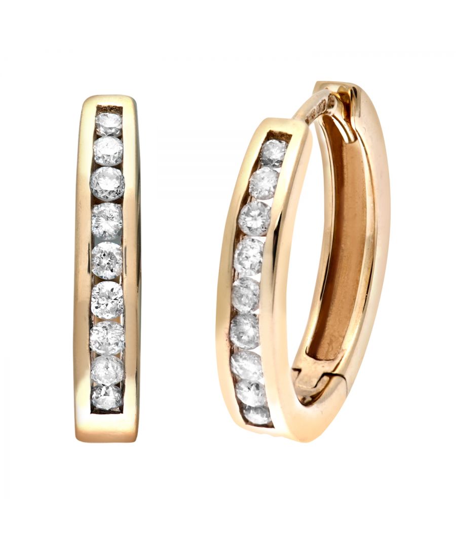 Image for 9ct Yellow Gold Channel Set Diamond Hoop Earrings