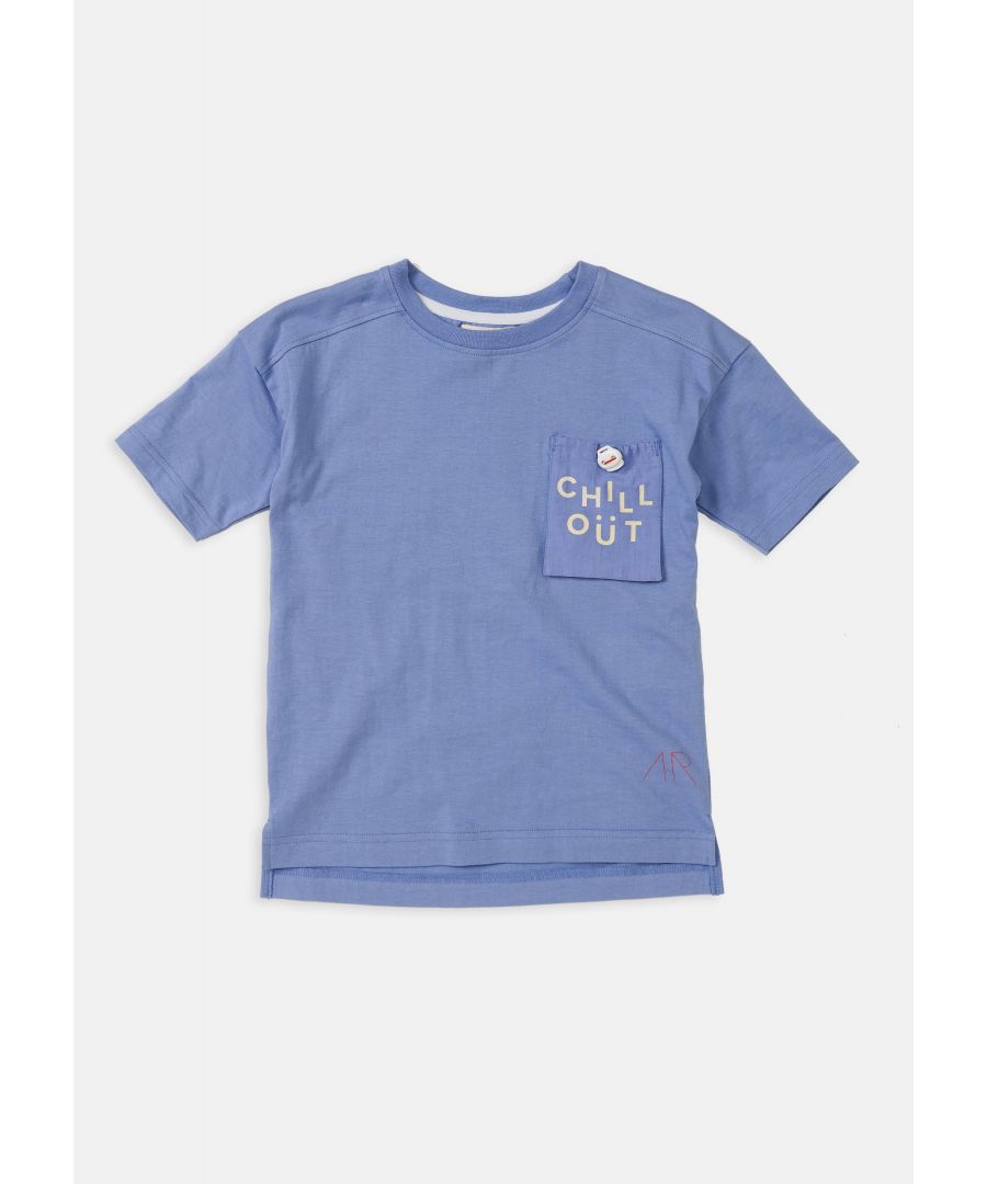 Chill out! We have your new season style covered. This super soft cotton jersey tee with a patch pocket and cheeky slogan is the perfect addition to any wardrobe.  Model wears 6y  he is 6 years old and 116cm tall.  Angel & Rocket cares - made with Fairtrade cotton  Colour: Blue  100% cotton  Look after me: Think planet  wash at 30c