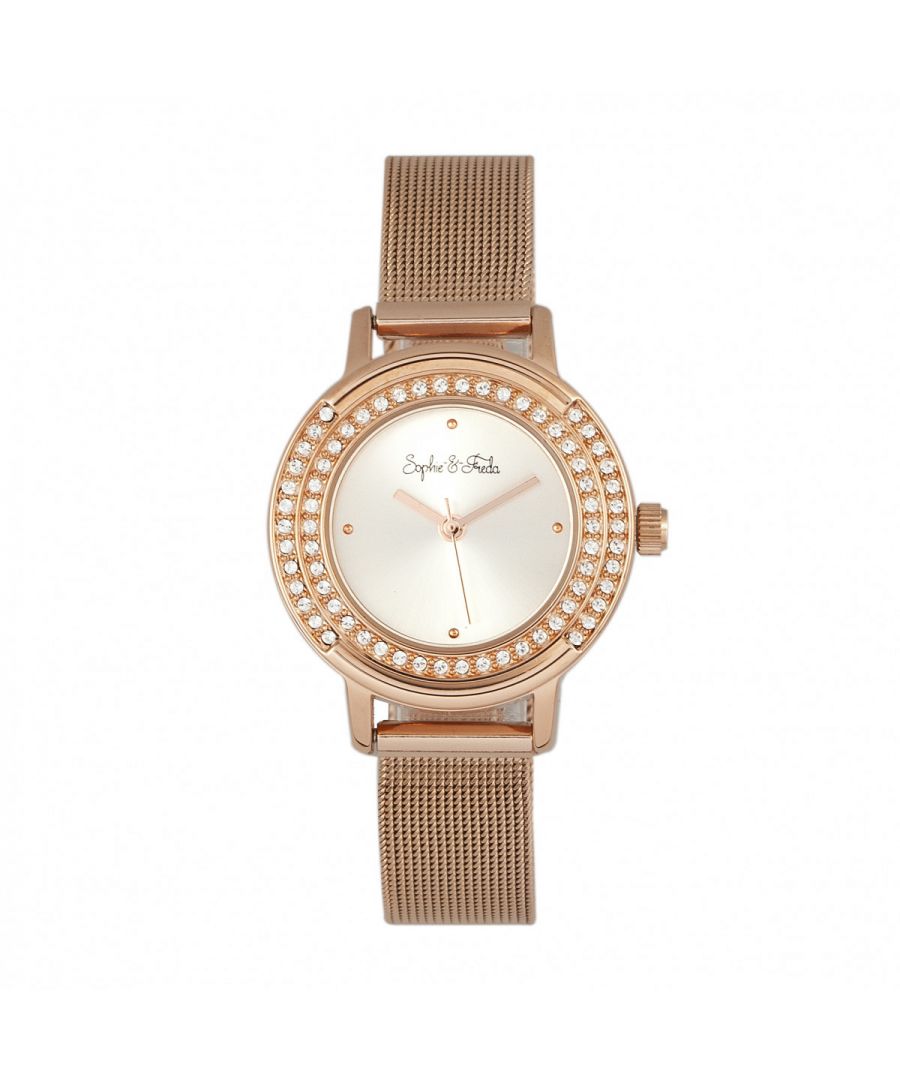 Polished Alloy Case; Precision Japanese Quartz Movement; Non-Glare Scratch-Resistant Mineral Crystal; Swarovski Crystal Surround Bezel; Logo-Engraved Stainless Steel Caseback; Mesh Alloy Bracelet; Logo Engraved Box with Tongue and Safety Clasp; 28mm Case Diameter; 3 ATM Water Resistance;