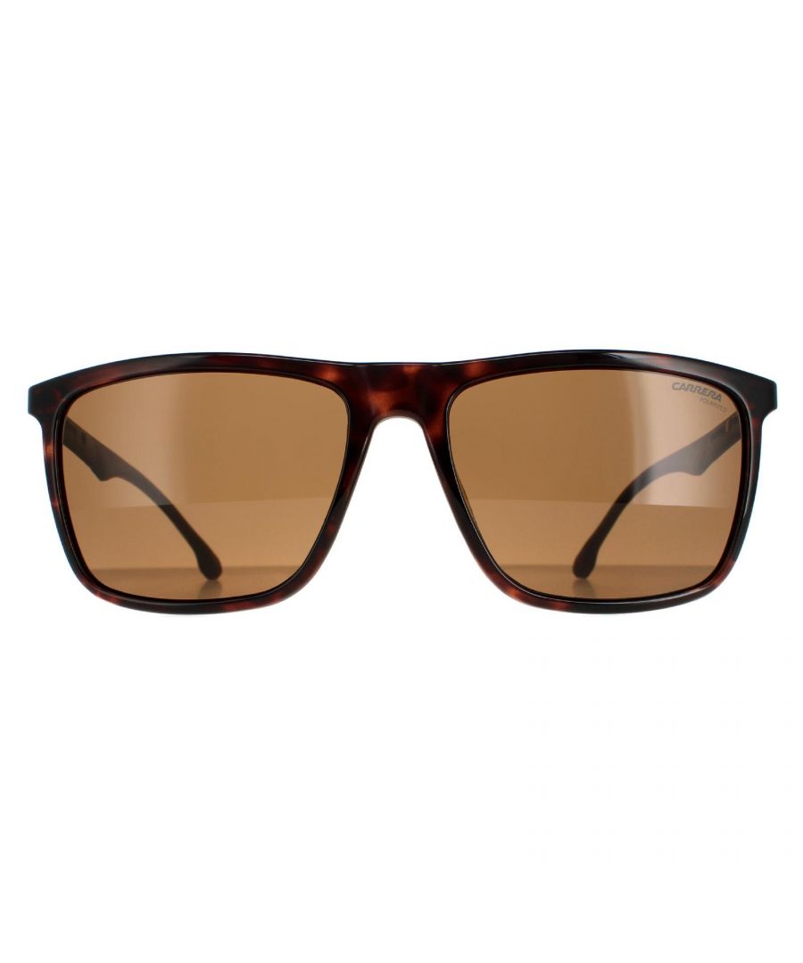 Carrera Rectangle Mens Dark Havana Bronze Polarized 8032/S  8032/S feature Carrera's all-new Carbon Fiber construction. The Carbon Fiber is incorporated into the temples, making them extremely strong, yet lightweight. Non-slip rubber lines the inside of the temples for a firm grip and comfort.