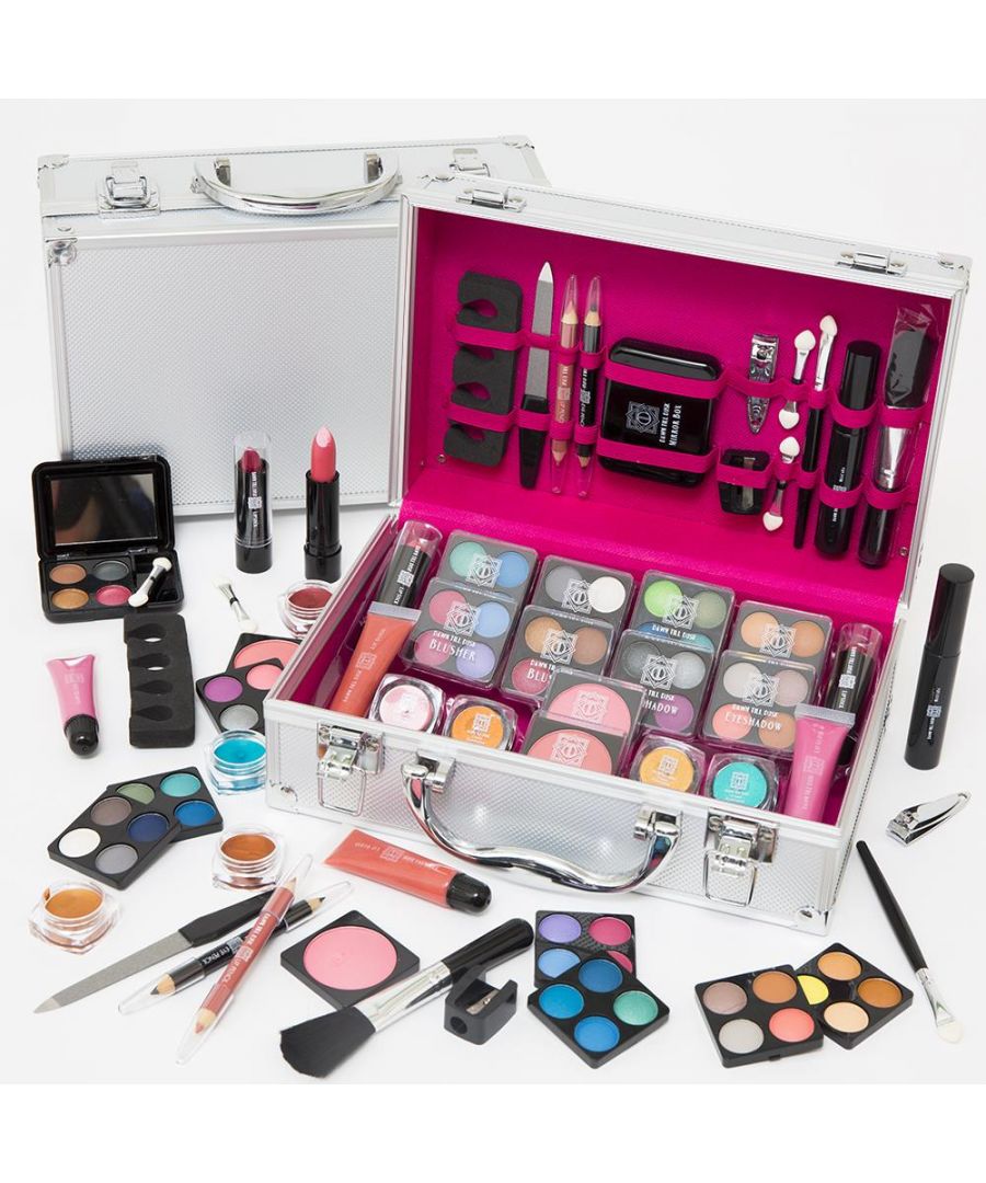 The envie Makeup Vanity Case is the ideal storage solution for your makeup collection. Featuring 80 pieces of high-quality makeup, packed in an elegant and stylish carry case for effortless portability and perfect for travelling.\n\nIncluded in the set are eyeshadows, lipsticks, mascara, blushers, lip gloss, brushes, makeup pencils, a compact mirror and various cosmetic tools.\n\nKey Features:\n\nA large selection of makeup to suit all tastes and styles, together with the striking carry case make for the ideal present for all cosmetic and beauty fans\n\nWhether you prefer to go for a more natural look of subtle and softer shades, or like to experiment with something a bit more bold and daring, this set will have whatever you need!\n\nPackaged securely in a sleek and stylish case, this set is the perfect travel companion, allowing you to enjoy holidays, long journeys and more, safe in the knowledge that your favourite cosmetic products are always available\n\nEnvie Makeup Vanity Case 80 Piece Contents:\n\n7 eyeshadows (42 individual colours)\n\n5 lip balms (20 individual colours)\n\n4 cream eyeshadows\n\n2 blushers\n\n2 lip gloss\n\n1 blush brush\n\n1 foam cushion toe separator\n\n2 double-ended pencils\n\n1 lip balm applicator\n\n4 small double-ended brush applicators\n\n1 convenient compact with mirror (able to hold 1 eye shadow palette, 1 blusher or 1 lip balm palette)