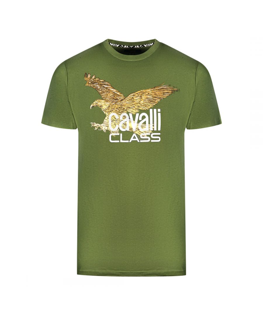 Cavalli Class Gold Eagle Logo Green T-Shirt