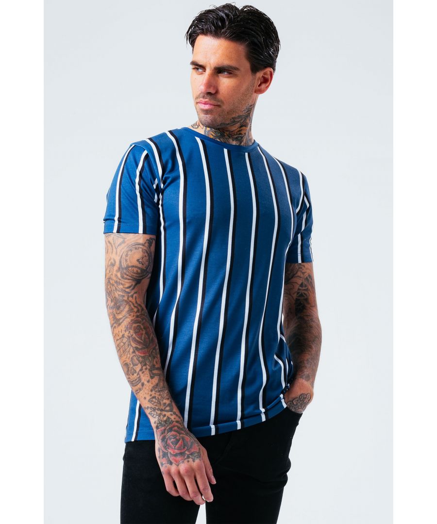 The HYPE. Haggerstone Men's T-Shirt is your new go-to everyday essential. Designed in our standard men's tee shape, with a crew neckline and short sleeves for a classic fit. With a 100% cotton fabric base for supreme comfort and breathable space. With a blue and monochrome colour palette and on-trend vertical lines all-over. Wear with black skinny fit jeans for a smart casual look. Machine washable.