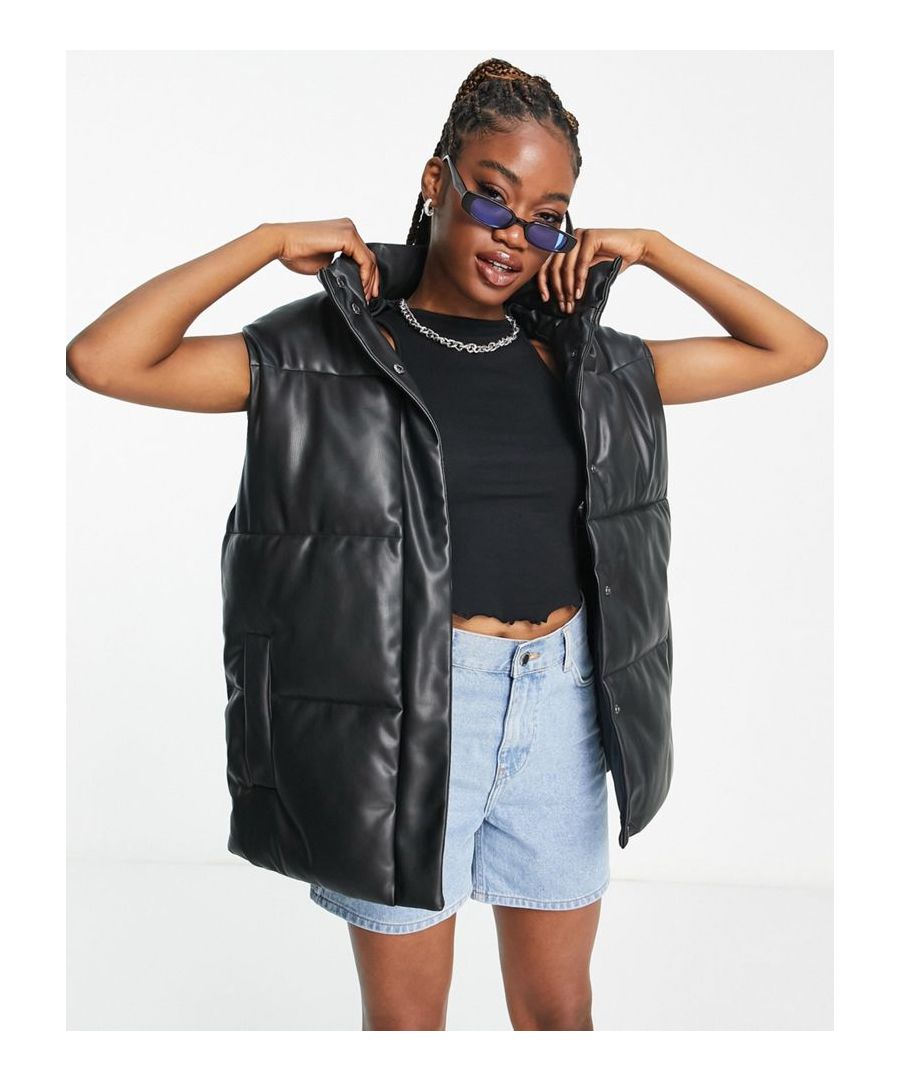 Gilet by ASOS DESIGN Layer up High collar Press-stud placket Sleeveless style Side pockets Oversized fit  Sold By: Asos