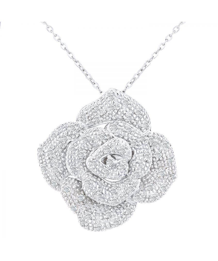 9 kt witgouden 0,25 ct diamanten pave-set met rozenhanger en 18 inch ketting