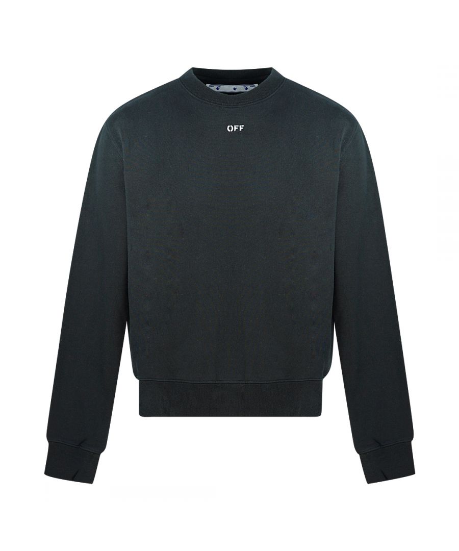 Off-White Stencil Arrows Logo Black Sweatshirt. Off-White Black Jumper. Small Logo On Chest. Elasticated Sleeve and Hem Endings. 100% Cotton. Style Code: OMBA025E20FLE0031001