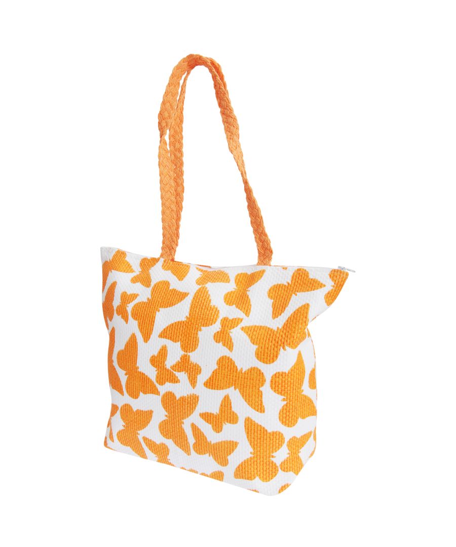 Image for FLOSO Womens/Ladies Straw Woven Butterfly Print Top Handle Handbag (White/Orange)