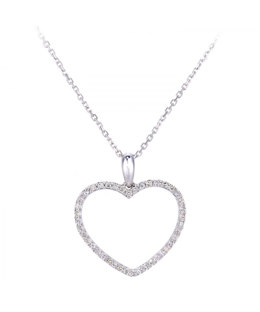 9ct witgouden diamanten ketting met open hart hanger