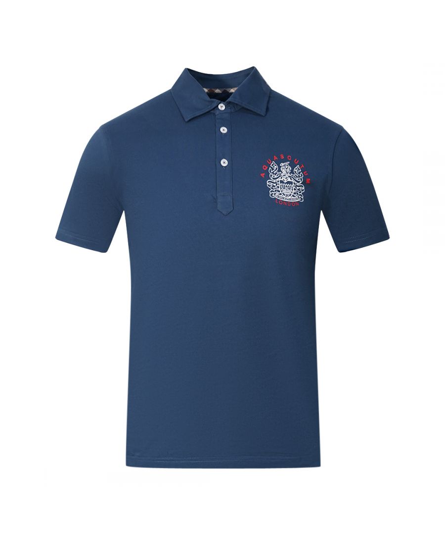 Aquascutum Aldis London Logo Blue Polo Shirt