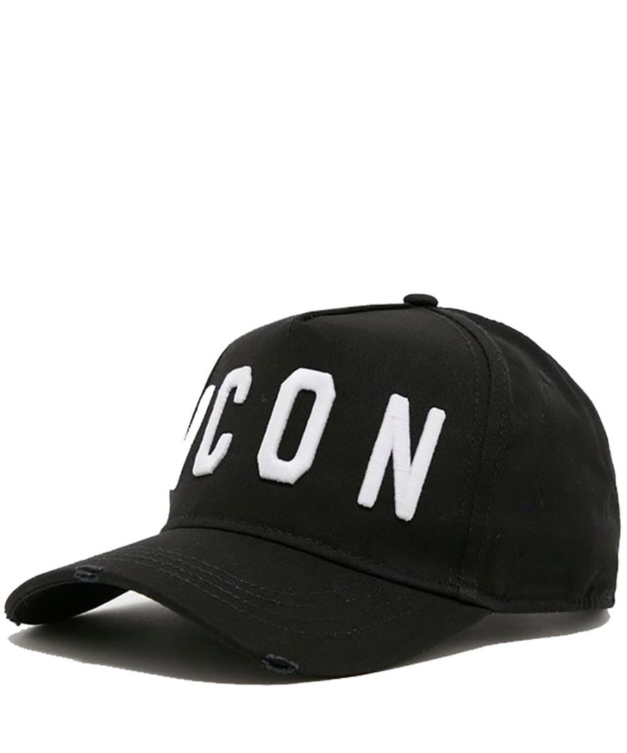 This men's Icon Cap is crafted from cotton and has embroidered 'Icon' logo detail to the front and 'Dsquared2' embroidery to the back.\n\n black colourway \ncotton construction \ncurved peak\nadjuster to the back\ntonal stitching throughout\nsix panel design\nbranding to the front and back to finish.