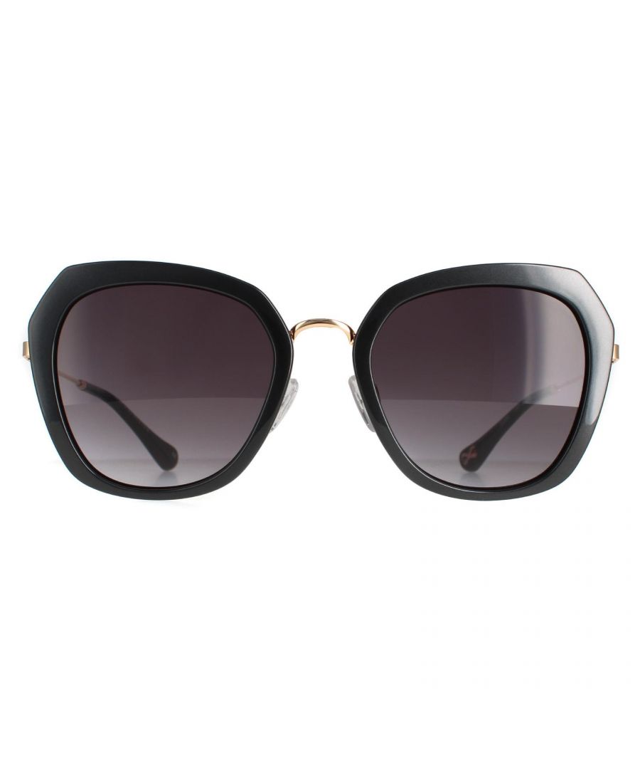 Ted Baker Butterfly Womens Graphite Gold Grey Gradient TB1581 Gisela Sunglasses have a luxurious oversized butterfly frame. The adjustable nose pads and temple tips provide all day comfort. Flat metal temples feature an engraved Ted Baker .