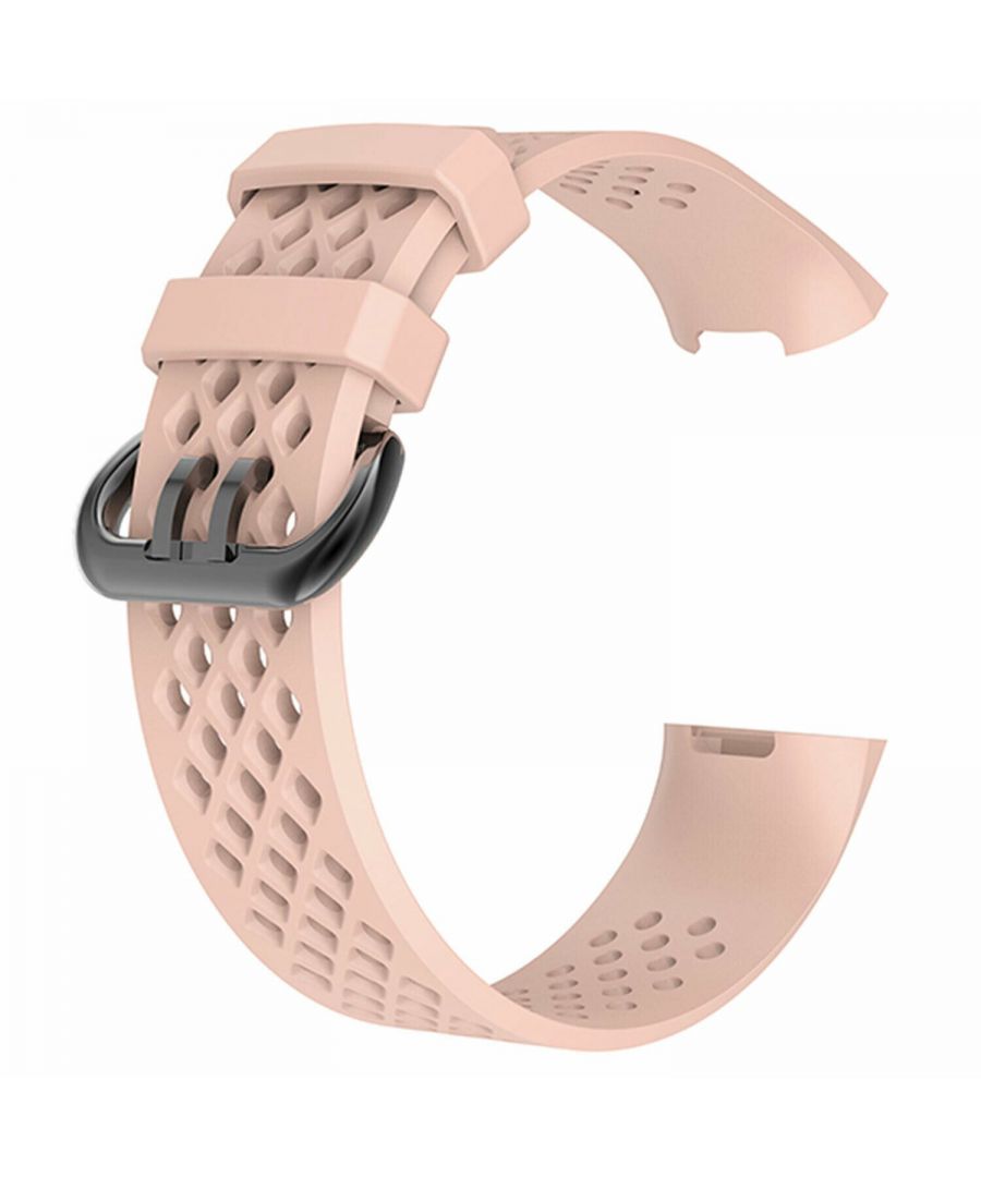 AQ Holes Soft Silicone Replacement Strap Band for Fitbit Charge 3 - Pink Large  Luxurious Business style Holes soft silicone band for Fitbit Charge 3 Advanced Fitness Tracker. It is a perfect companion mixed with fashion, nobility, elegance for Fitbit Charge 3 Special Edition. Comes with an adapter on both ends, super easy and direct installation and removal, locks onto Fitbit Charge 3 smartwatch interface precisely and securely. ANTI LOST DESIGN: The silicon strap has Lugs on Fitbit Inspire& Inspire HR Fitness Tracker both sides, locking onto watch precisely and securely. Never have to worry about the loss your tracker. COMFORTABLE & RESISTANT: The silicone diamond-textured classic bracelet wristband/sport-armband for fit bit charge 3 is made of top quality elastomer TPU materials from Germany, no sensitive irritation to the skin of 99% people. Sweat-resistant & water-resistant & dust resistant, comfortable. PERFECTLY COMPATIBLE WITH FIT BIT CHARGE 3: This replacement bracelet is designed specifically for Fitbit Charge 3. The design of the bracelet with clasps on both ends, which lock precisely and safely on fit bit charge 3. Simple to install and remove, no need buckle, it ensures that your smartwatch is secure while being simple and elegant. SAFE MATERIALS AND ENVIRONMENTAL PROTECTION: Strap made of high-quality stainless steel, flexible material allows to fold without any crease, very comfortable to wear and no sensitive skin irritation for 99% people. Breathable and ventilated design, perfect for running, swimming or playing sports. MULTICOLORED CHOICE: Different colours for your choice, adapt according to your mood and your outfit in everyday life. You can also mix colours to wear for unique styles. There is four types of different colour is available like Black, Silver, Gold, Rose Gold.