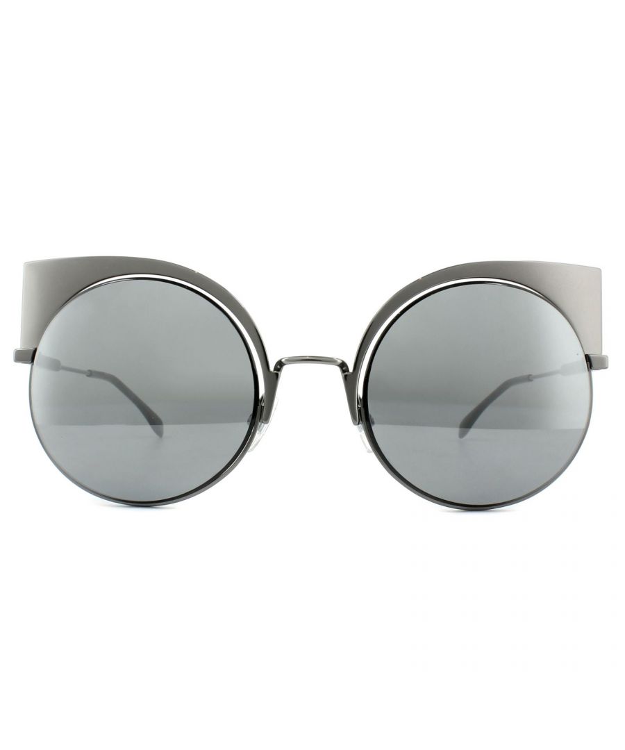 Fendi Sunglasses Eyeshine FF 0177/S KJ1 T4 Dark Ruthenium Silver Mirror are a gorgeous blend off the classic round with some stunning metalwork to give these frames a cat-eye shape. The contemporary finish is steeped in vintage fashion but with a modern big twist.