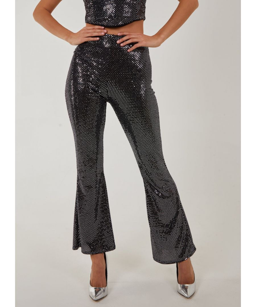 Pink Vanilla Womens Mirrored Flare Trousers - Black - Size Large