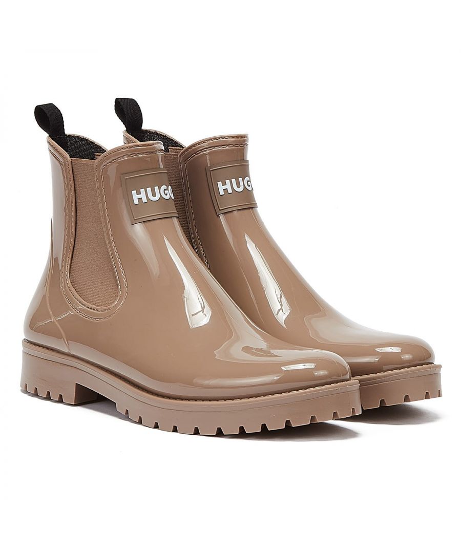 Crafted from glossy PVC, these sleek rain booties by HUGO feature elasticated side panels for easy pull-on and bold HUGO branding front and centre. The classic Chelsea boot upper is paired with a contemporary rubber outsole, practical and stylish with a deep tread, perfect for traction on wet surfaces.