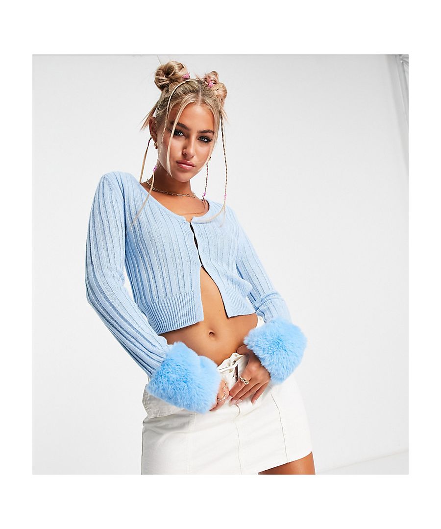 Jumpers & Cardigans by Collusion Exclusive to ASOS Scoop neck Hook-and-eye fastening Faux-fur cuffs Slim fit Sold by Asos