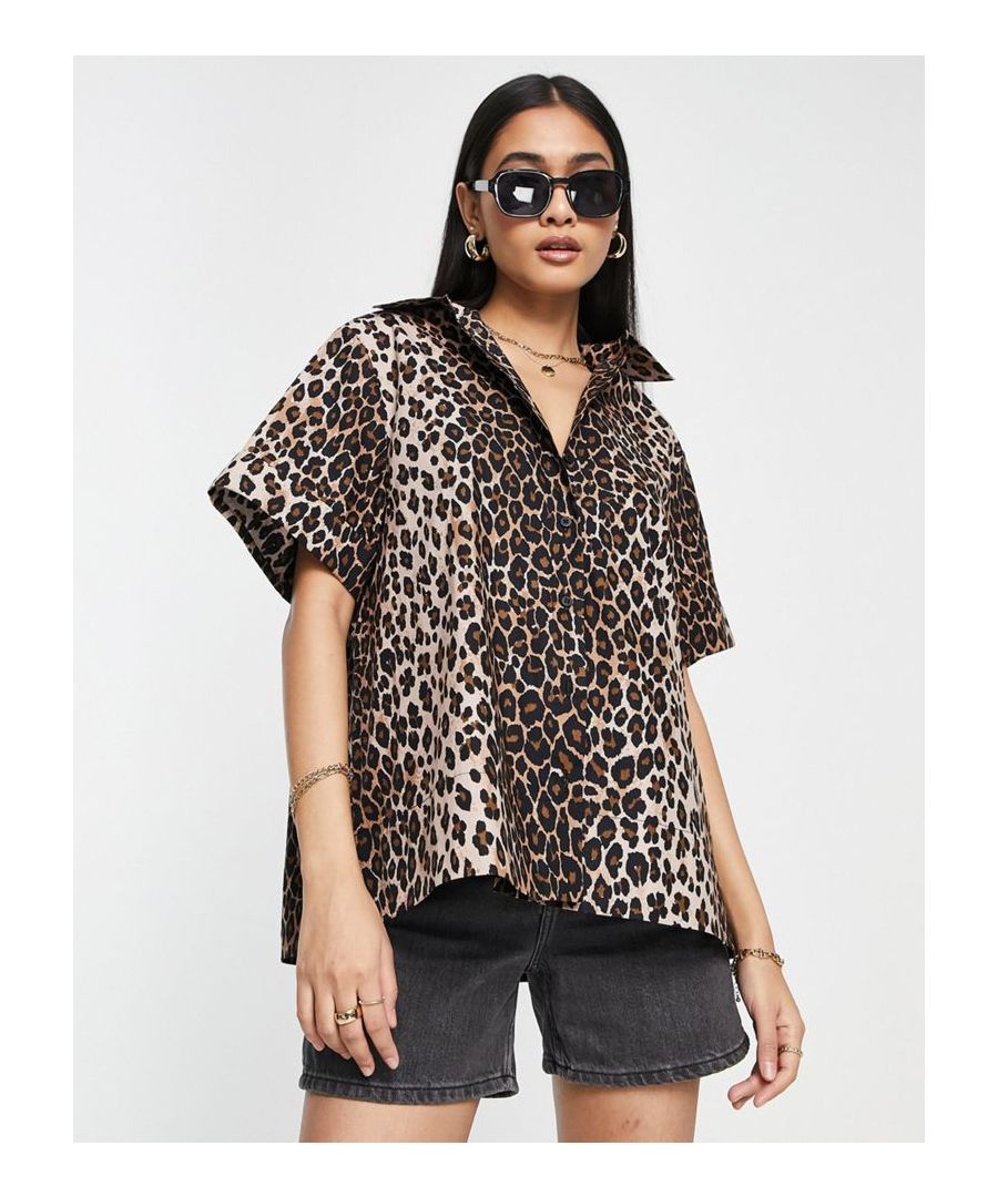 Shirt by Topshop Waist-up dressing Spread collar Button placket Short sleeves Boxy fit  Sold By: Asos