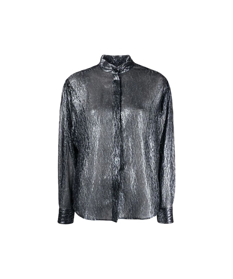 - Composition: 72% silk 29% polyester - Long sleeves - Metallic effect - Concealed button fastening - Dry clean only - Made in Romania - MPN 22PHT2280 22P0361_01BK - Gender: WOMEN - Code: TOP IS 2 SH 01 O34 S2 T