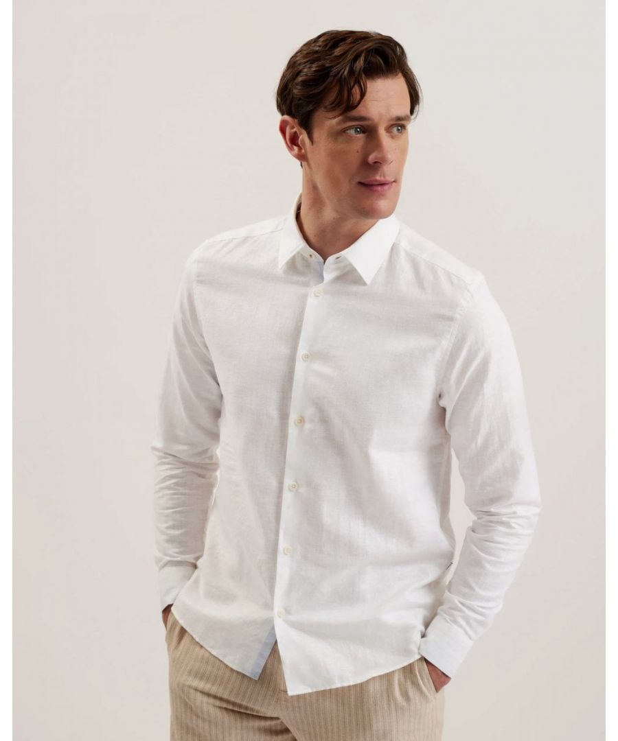 Ted Baker Romeos Mens Long Sleeve Linen Shirt - White - Size X-Large