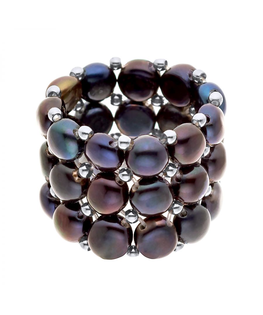 Image for DIADEMA - Ring - Real Freshwater Pearls - Black Tahitian Style