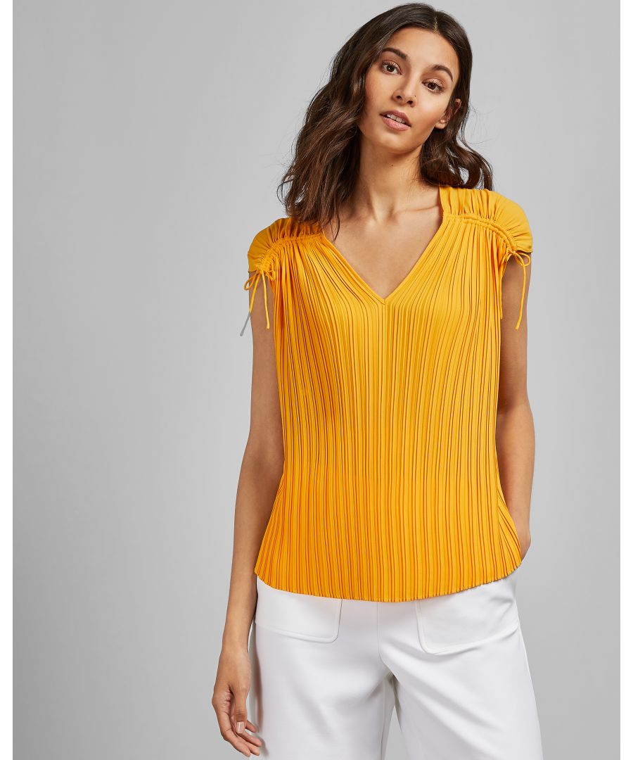 Image for Ted Baker Chasta Tie Shoulder Pleated Top, Yellow