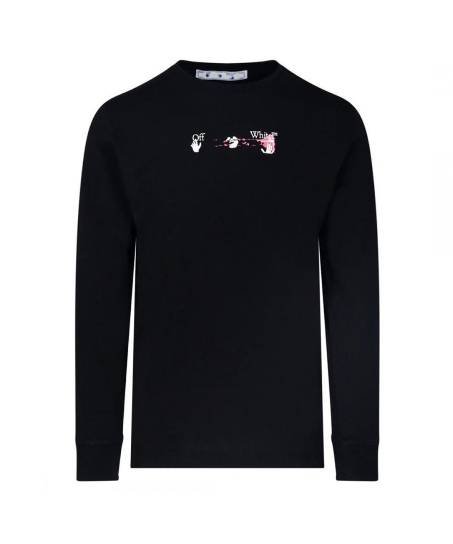 Off-White Long Sleeve Acrylic Arrow Logo Black T-Shirt. Off-White Long Sleeve Acrylic Arrow Logo Black T-Shirt. Off-White Hand Logo Left Chest With Paint Splash. Crew Neck, Long Sleeves. 100% Cotton, Made In Portugal. OMAB001F21JER0051032