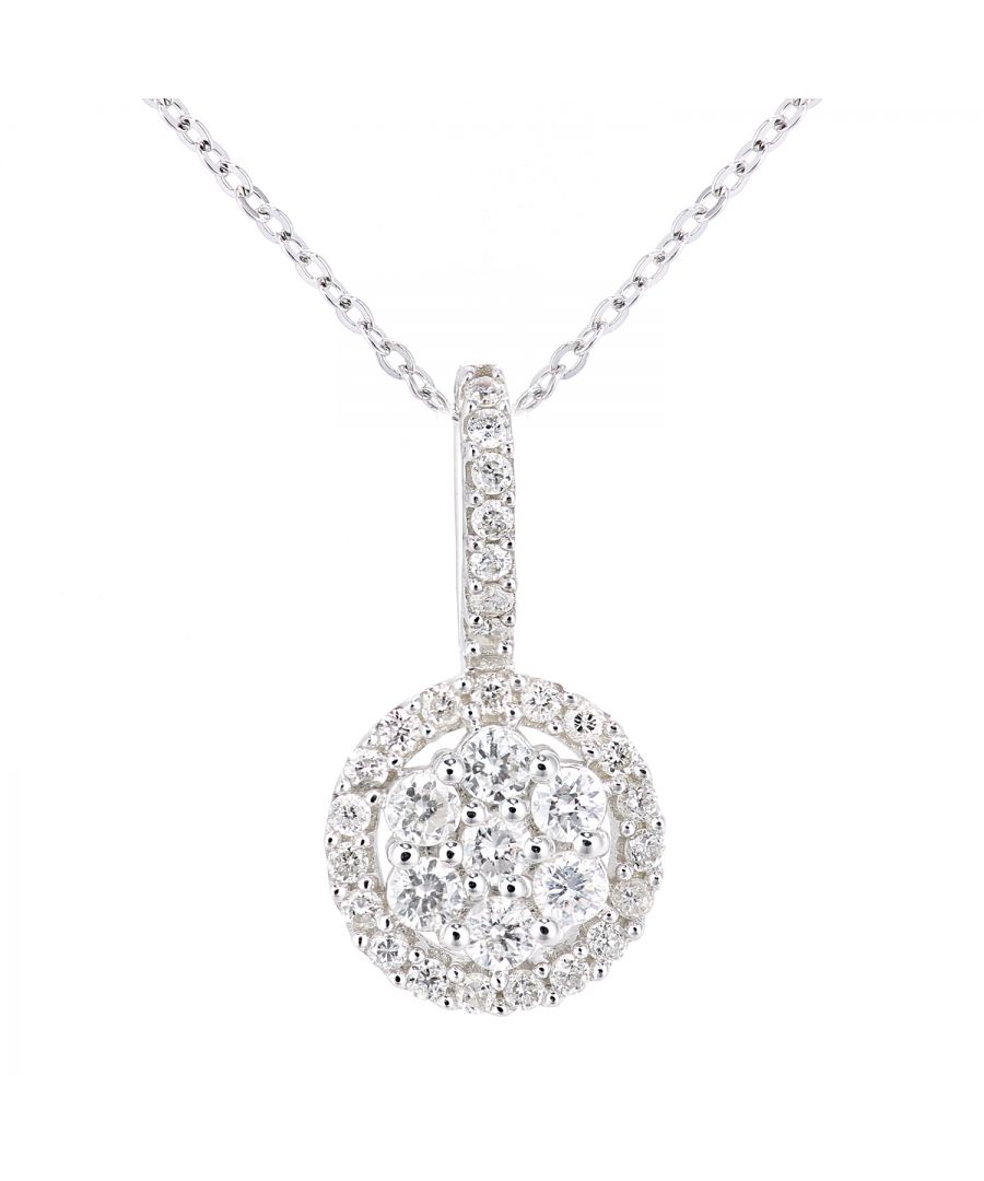 Image for 9ct White Gold Diamond Flower Cluster Pendant Necklace of Length 46cm