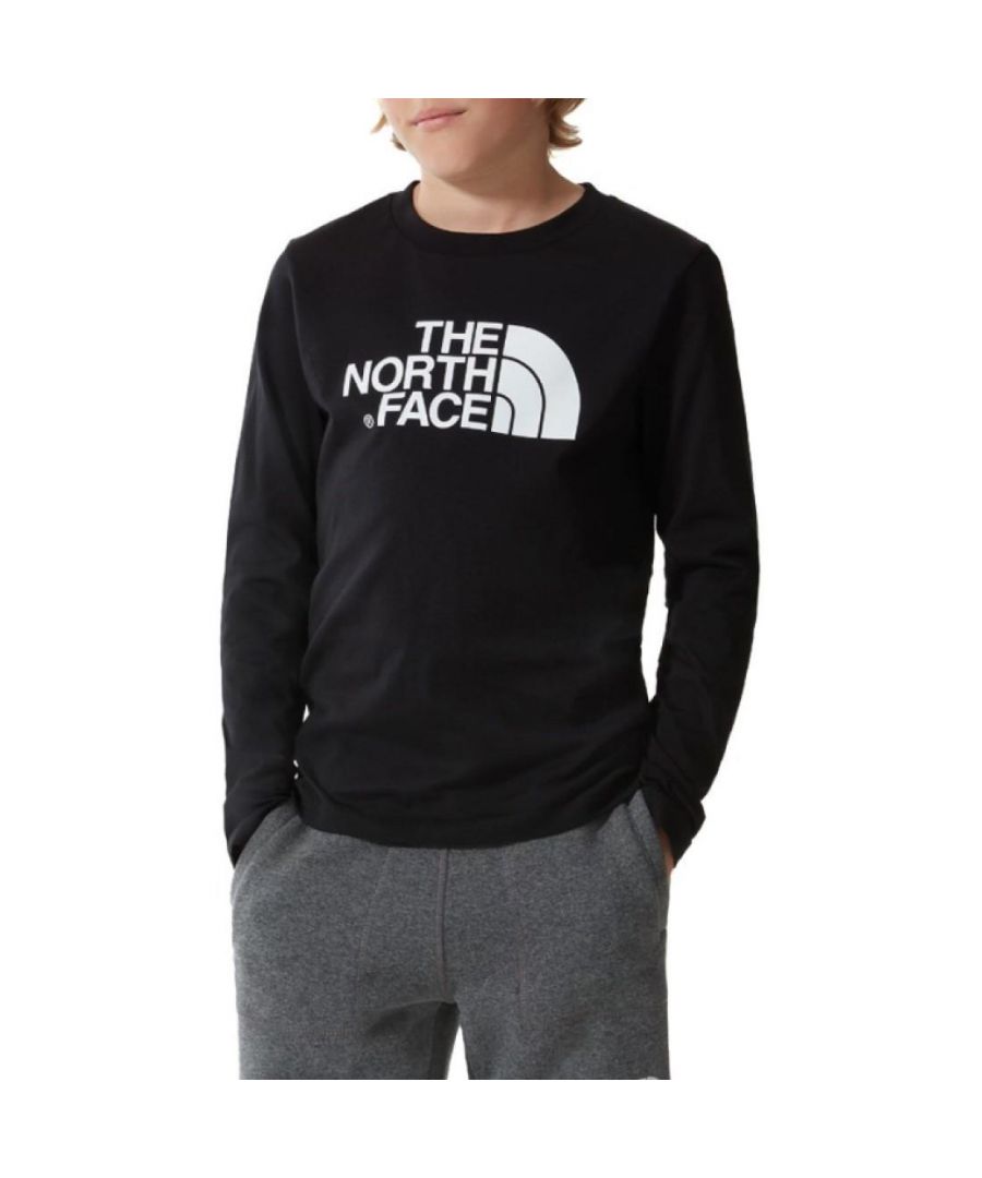 The North Face Childrens Unisex Long Sleeve Easy Tee Black T Shirt Cotton - Size Medium