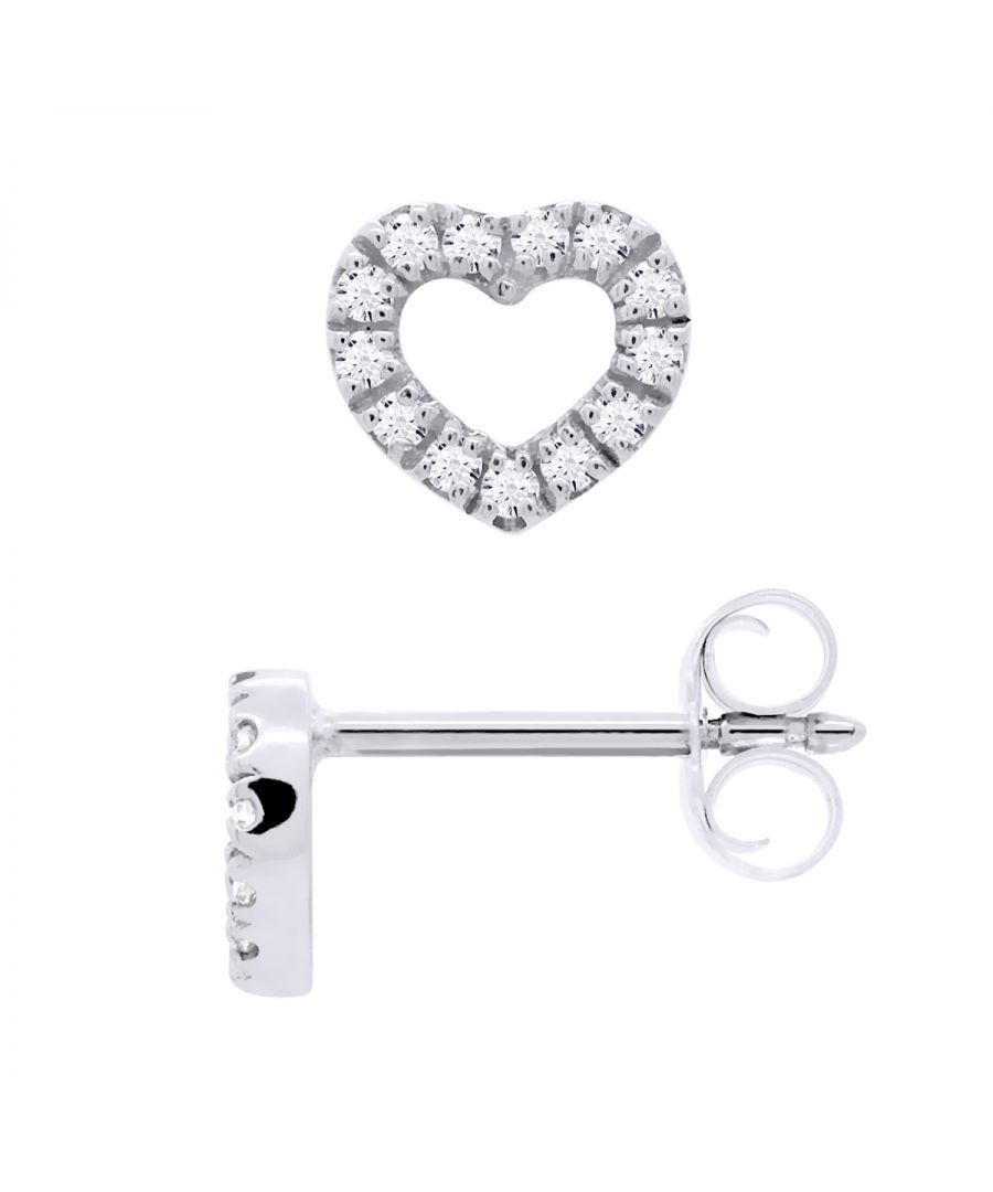 Earrings Heart Shape Diamonds 0,08 Cts - HSI Quality - White Gold - Push System - Our jewellery is made in France and will be delivered in a gift box accompanied by a Certificate of Authenticity and International Warranty