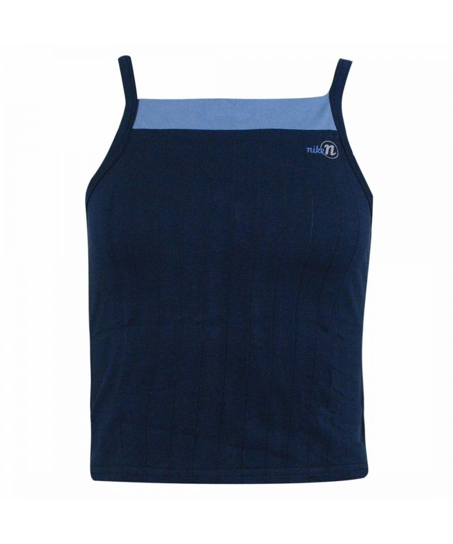 Nike Square Neck Sleeveless Navy Blue Womens Cropped Top 261086 451 Cotton - Size UK 12-14 (Womens)