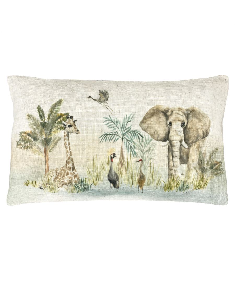 Inspired by the African jungle, this hand-painted design depicts a beautiful scene of African wildlife in their natural habitat. The Kenya cushion will sit perfectly in any contemporary home, with its neutral colour palette and soft linen fabric.