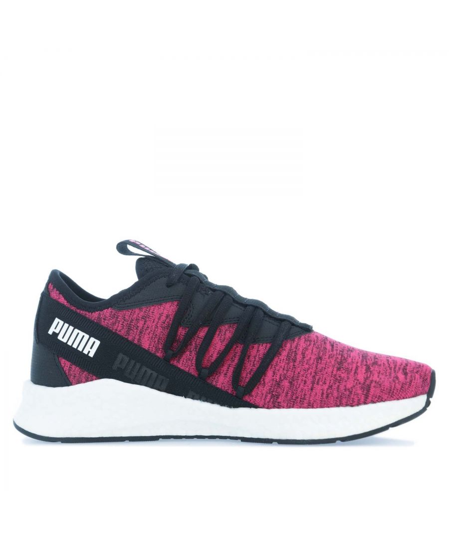 Mens Puma Star MultiKNIT NRGY Running Shoes in black- pink.- Breathable mesh upper.- Comfortable  stretchable upper with a sock-like fit.- Extended lacing system with TPU structure lock.- NRGY foam midsole for cushioning and high rebound.- PUMA Wordmark tape at tongue.- PUMA Wordmark at lateral heel.- Rubber sole.- Textile upper and lining.- Ref: 19348908