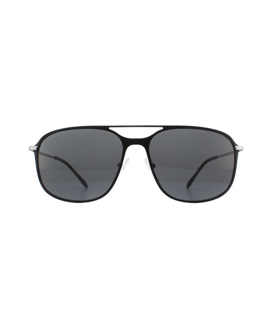 Prada Sport Sunglasses PS53TS DG05S0 Black Rubber and Gunmetal Rubber Grey are a super lightweight metal aviator with typical Prada Sport red branding along the temples. Characterised by the double bridge and thin metal frame, they're sleek and stylish looking sunglasses for men. Adjustable silicone nose pads guarantee a personalised fit and the lightweight design ensures all day comfort.