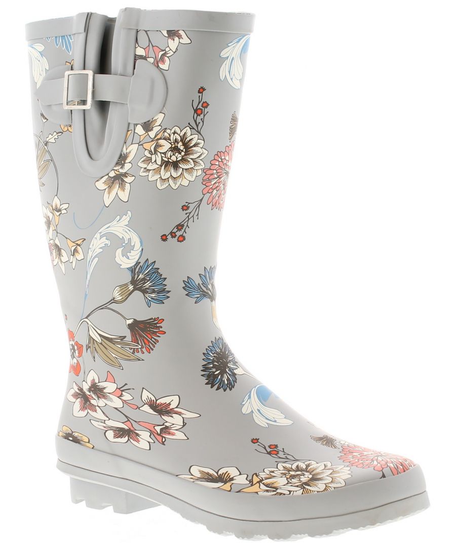 Platino Verdant Womens Wellies Grey. Manmade Upper. Fabric Lining. Synthetic Sole. Ladies Womans Rain Boot Walking Snow Rubber Winter Festival.