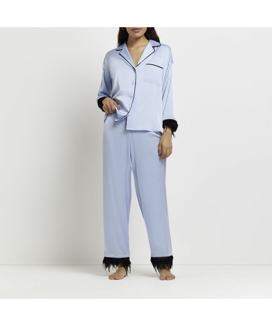 > Brand: River Island> Department: Women> Colour: Blue> Type: Pyjama Pants> Style: Not specified> Material Composition: 94% Polyester 6% Elastane> Material: Polyester> Season: AW22