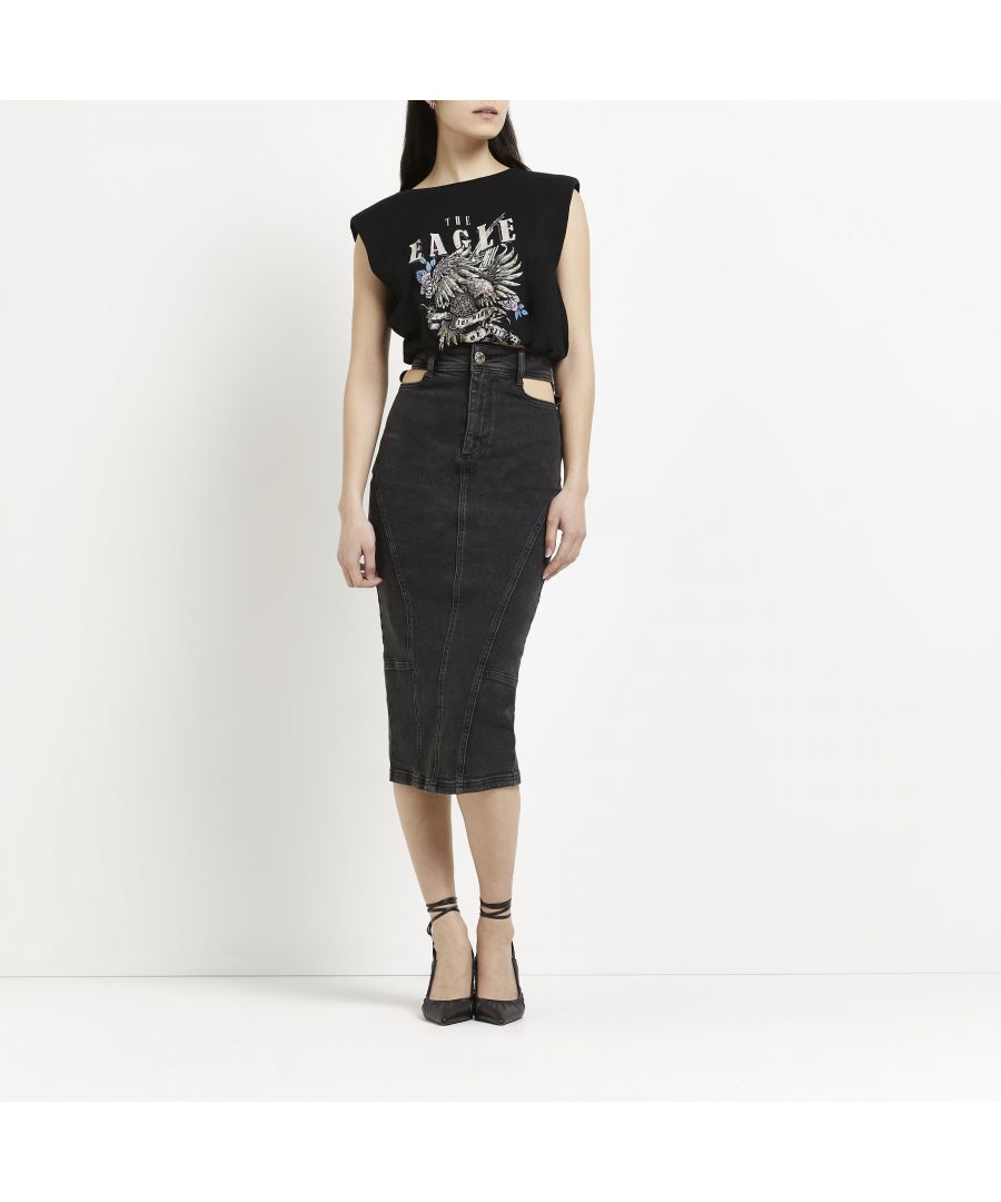 > Brand: River Island> Department: Women> Material: Cotton> Material Composition: 98% Cotton 2% Elastane> Type: Skirt> Style: Straight & Pencil> Size Type: Regular> Closure: Button> Rise: Mid> Skirt Length: Midi> Pattern: No Pattern> Occasion: Casual> Selection: Womenswear> Season: SS22
